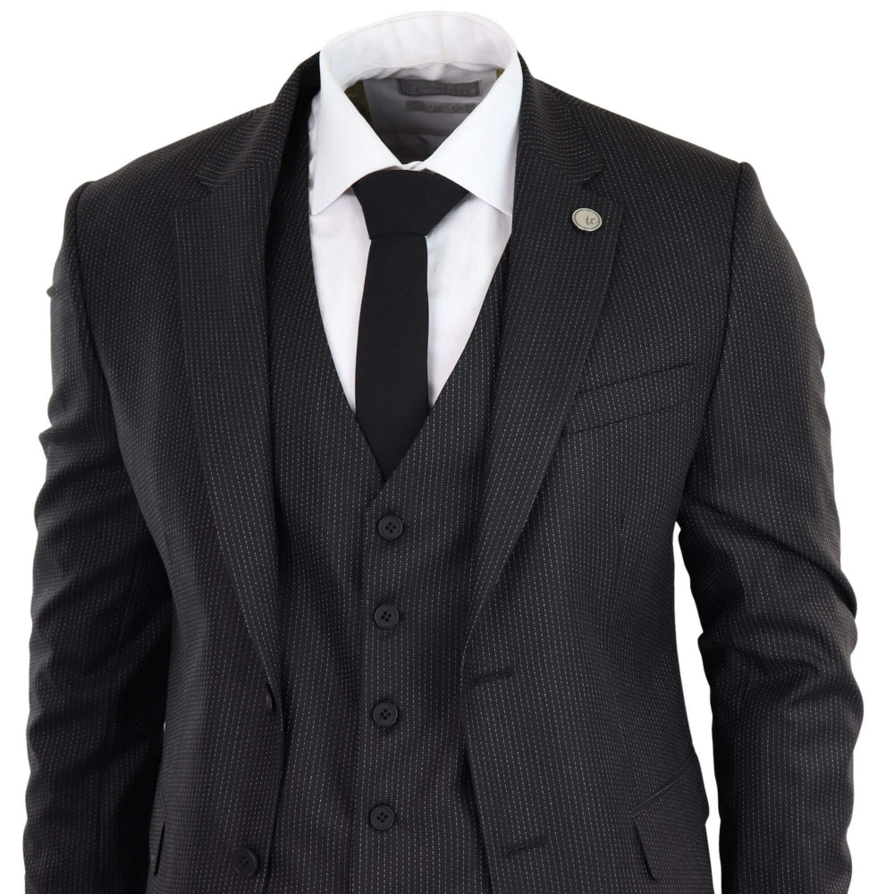 Traje de tres piezas negro a rayas finas - RK20-30