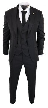 Traje de tres piezas negro a rayas finas - RK20-30