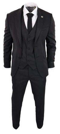 Traje de tres piezas negro a rayas finas - RK20-30