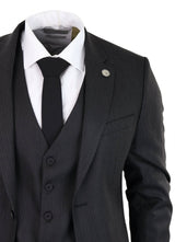 Traje de tres piezas negro a rayas finas - RK20-30