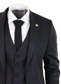 Traje de tres piezas negro a rayas finas - RK20-30