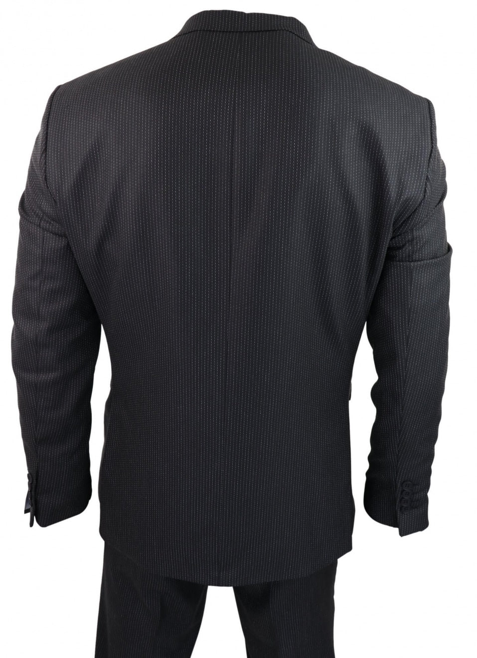 Traje de tres piezas negro a rayas finas - RK20-30
