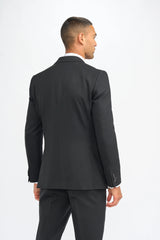 Roberto - Traje de tres piezas para hombre, negro, de mezcla de lana con rayas discretas.