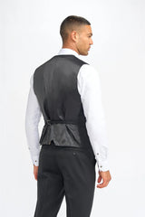 Roberto - Traje de tres piezas para hombre, negro, de mezcla de lana con rayas discretas.