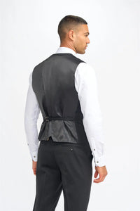 Roberto - Traje de tres piezas para hombre, negro, de mezcla de lana con rayas discretas.