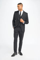 Roberto - Traje de tres piezas para hombre, negro, de mezcla de lana con rayas discretas.