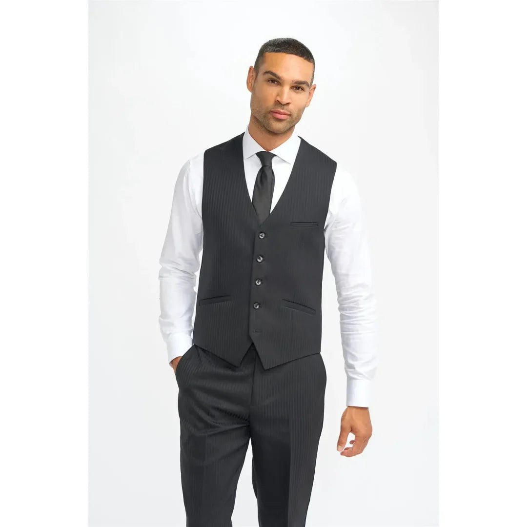 Roberto - Chaleco negro de rayas para hombre