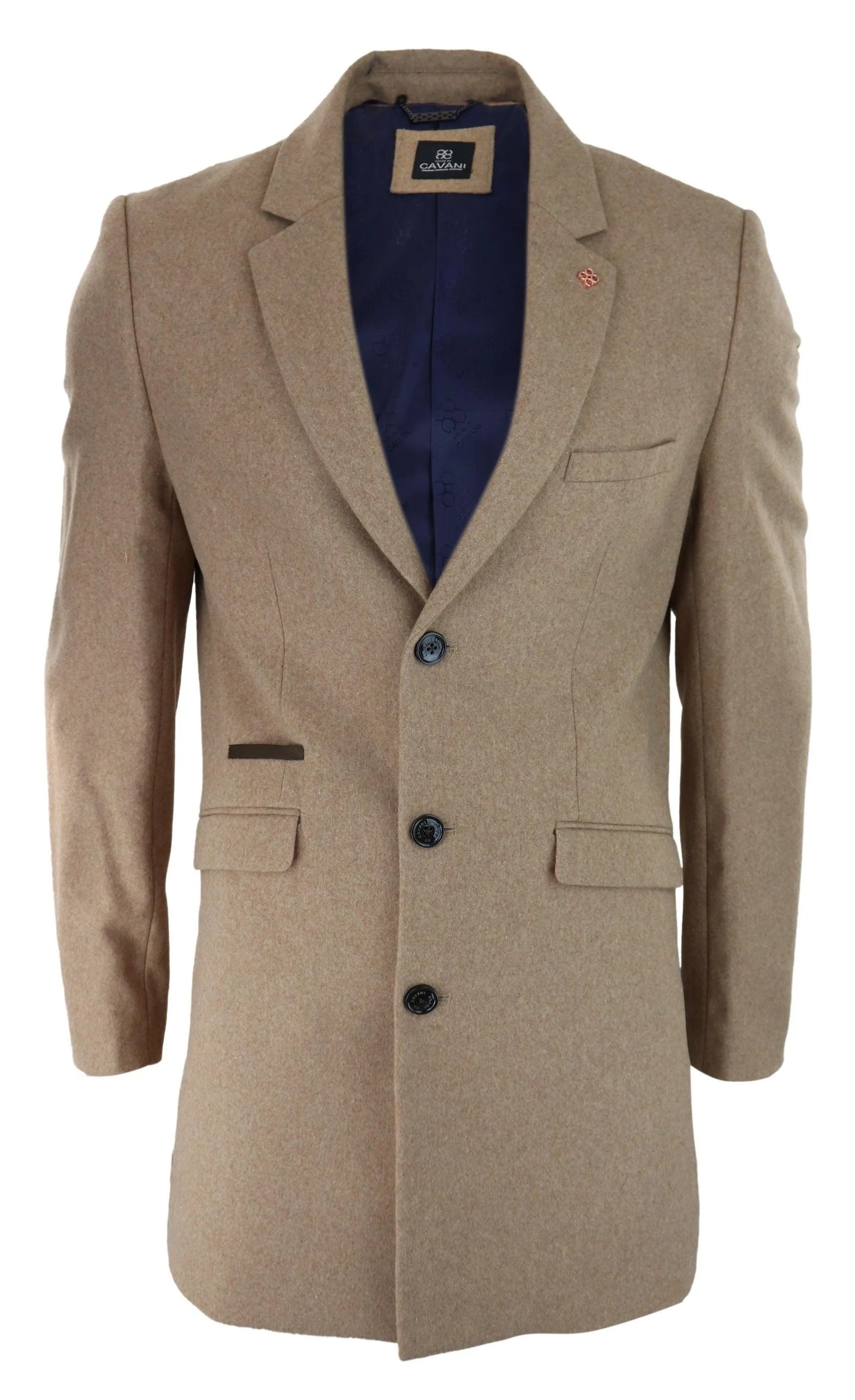 Abrigo largo clásico de tres cuartos de Cavani para hombre, color camel.