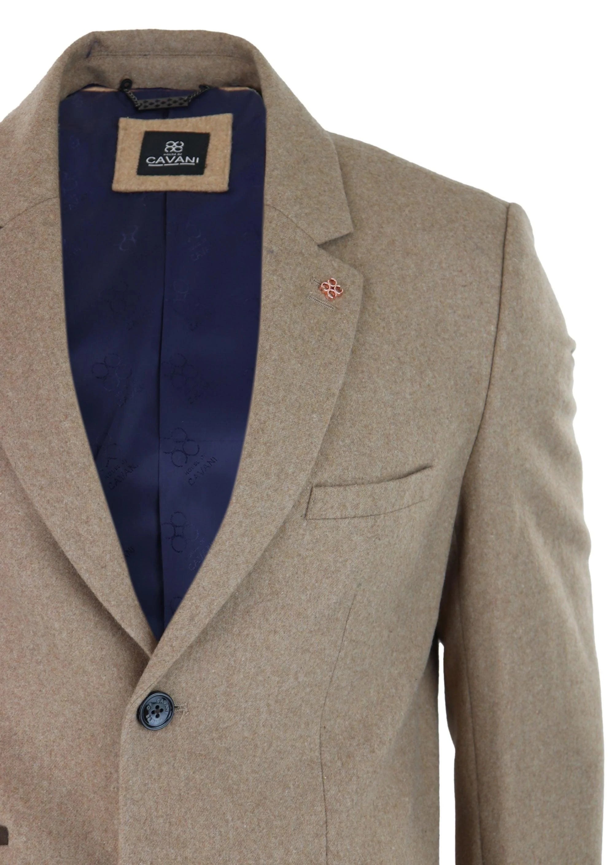 Abrigo largo clásico de tres cuartos de Cavani para hombre, color camel.