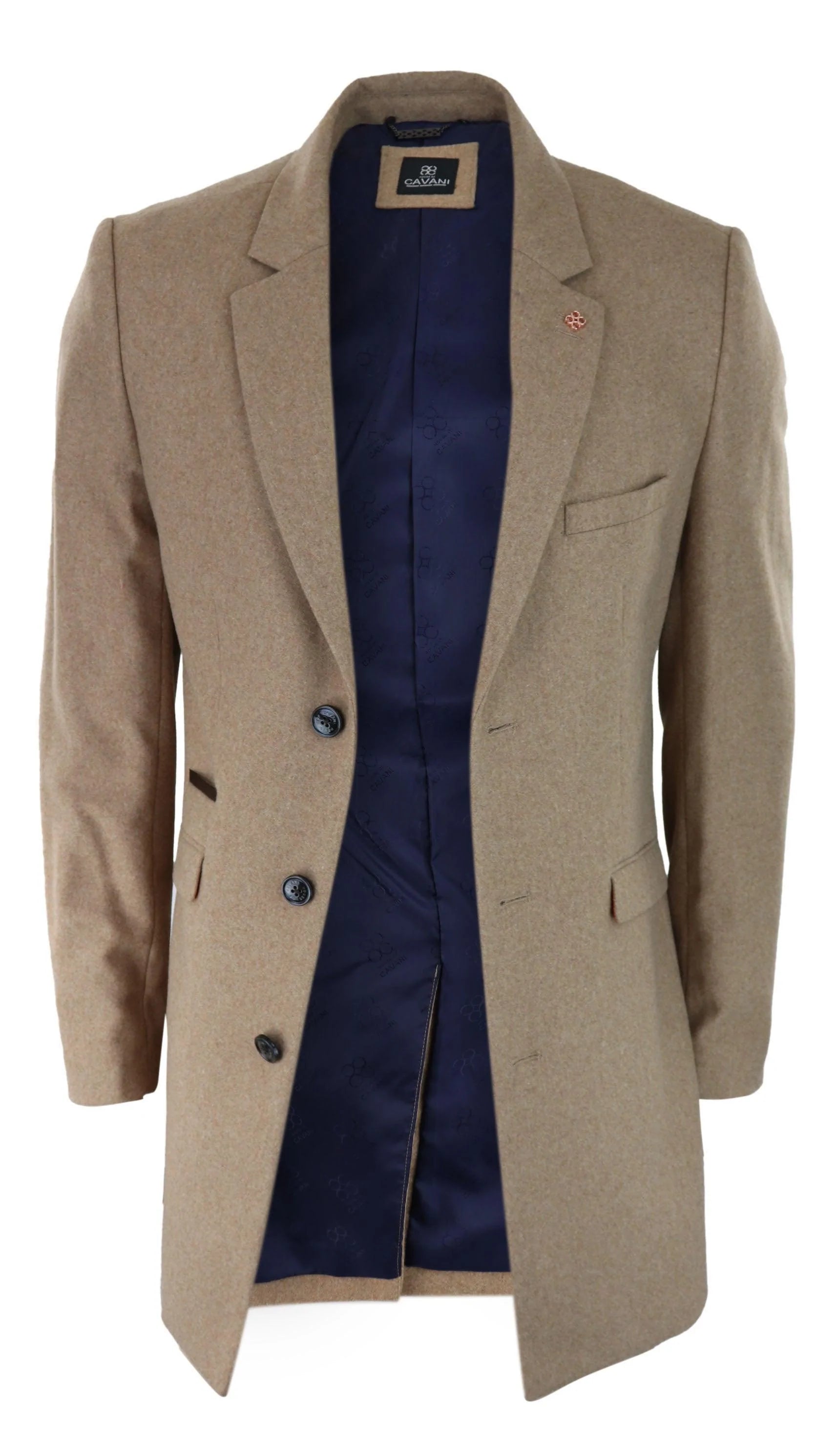 Abrigo largo clásico de tres cuartos de Cavani para hombre, color camel.