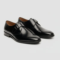 Romero - Zapatos negros de hombre con hebilla simple y acabado brillante