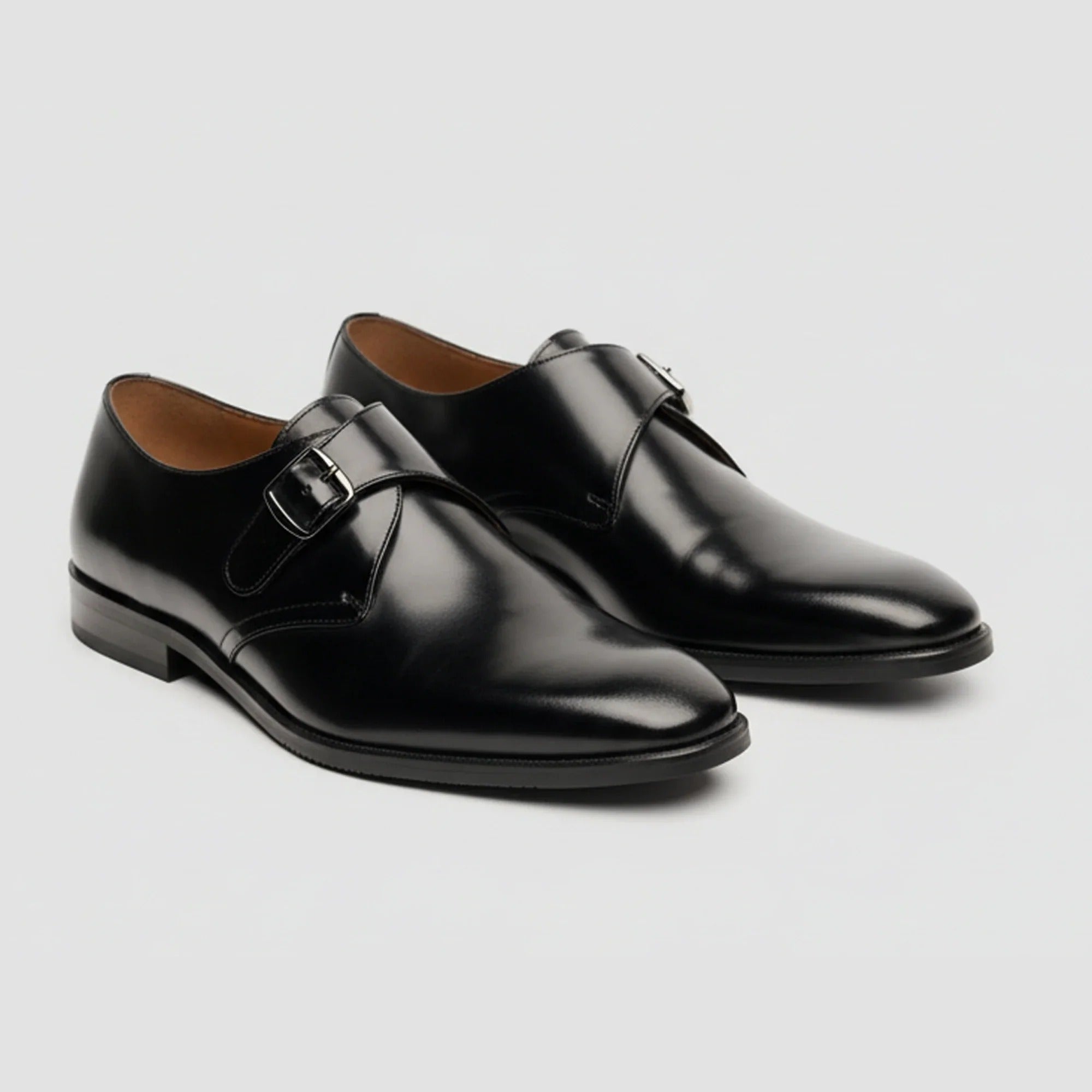 Romero - Zapatos negros de hombre con hebilla simple y acabado brillante