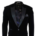 Cavani Rosa - Chaqueta de esmoquin/blazer de terciopelo suave para hombre, color negro y azul marino, con un botón, corte elegante e informal.