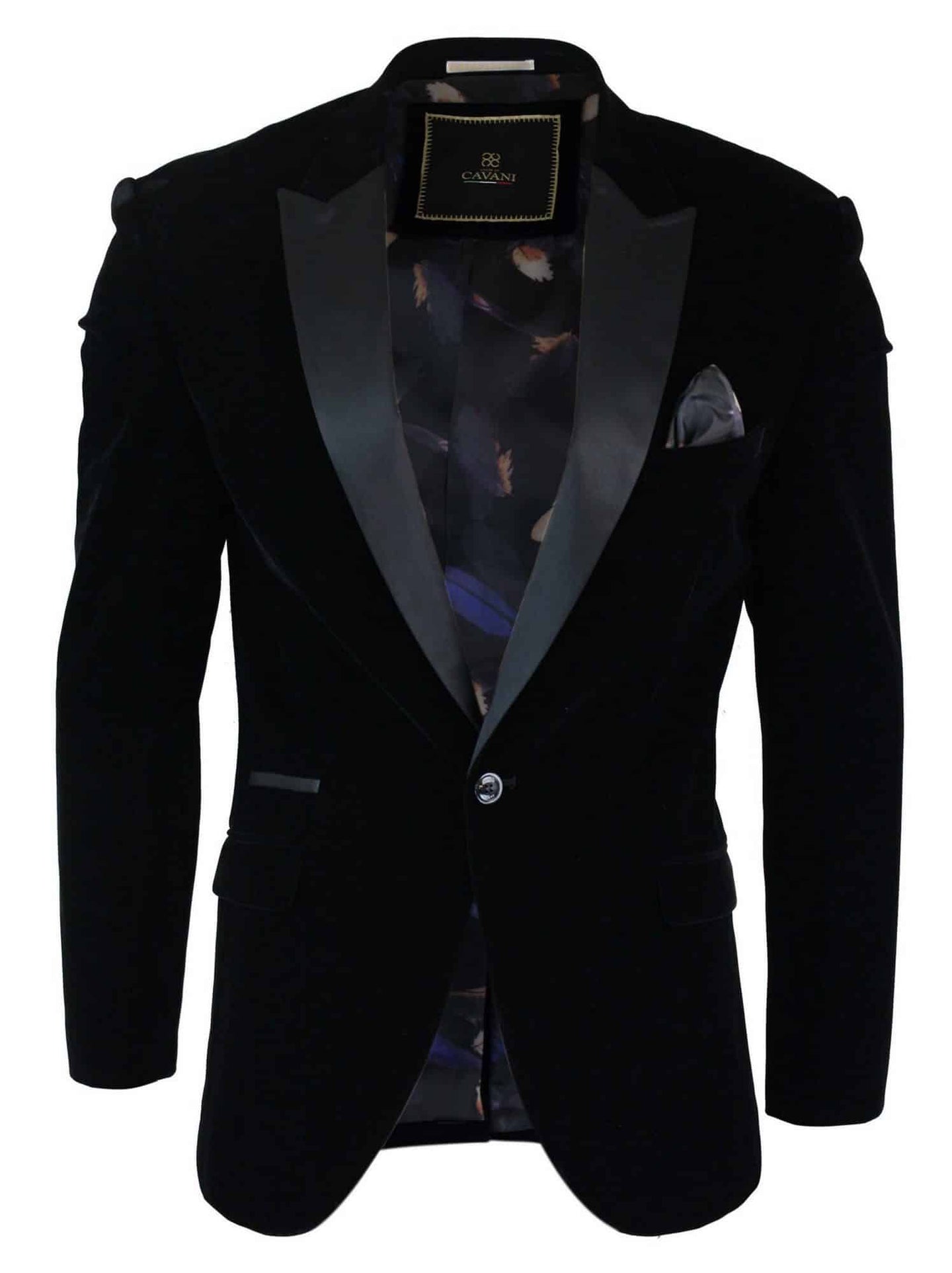 Cavani Rosa - Chaqueta de esmoquin/blazer de terciopelo suave para hombre, color negro y azul marino, con un botón, corte elegante e informal.