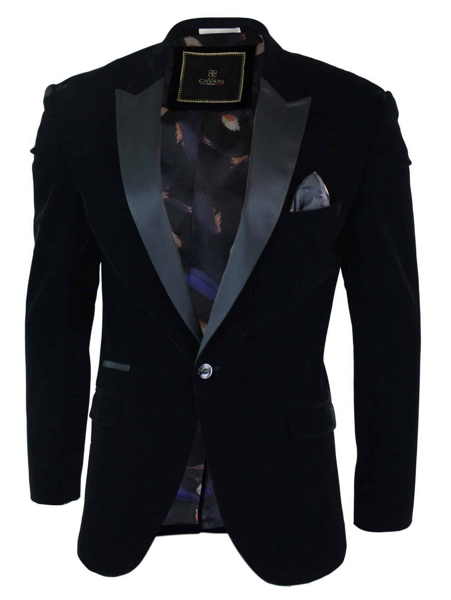 Cavani Rosa - Chaqueta de esmoquin/blazer de terciopelo suave para hombre, color negro y azul marino, con un botón, corte elegante e informal.