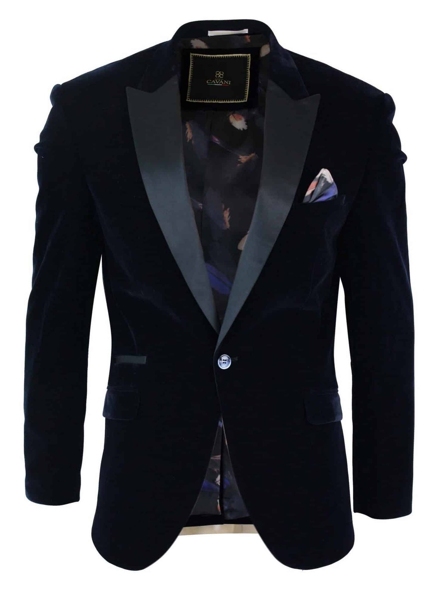 Cavani Rosa - Chaqueta de esmoquin/blazer de terciopelo suave para hombre, color negro y azul marino, con un botón, corte elegante e informal.