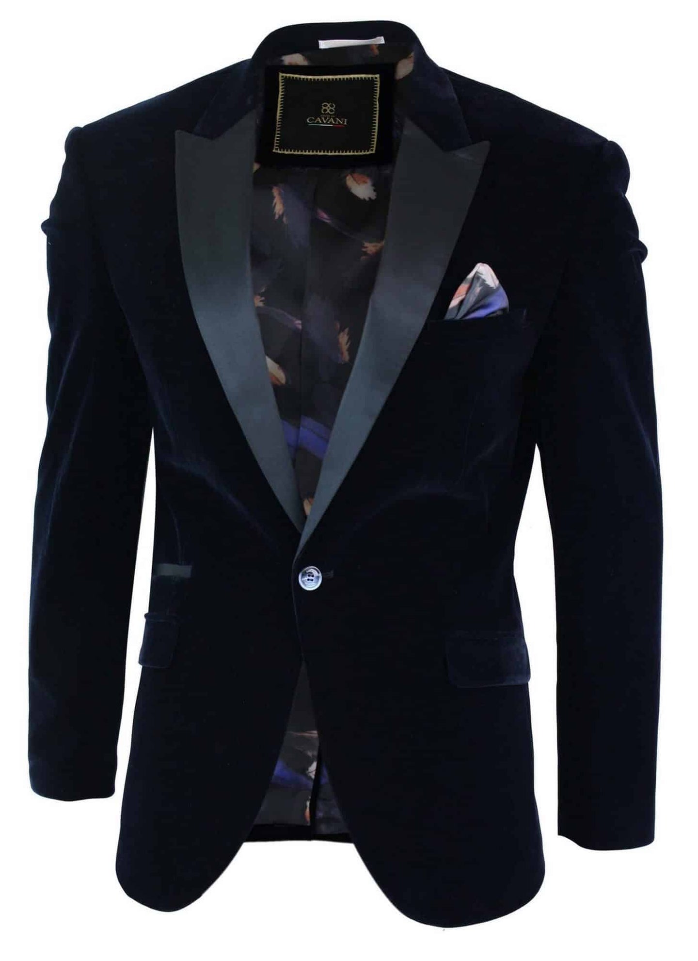 Cavani Rosa - Chaqueta de esmoquin/blazer de terciopelo suave para hombre, color negro y azul marino, con un botón, corte elegante e informal.