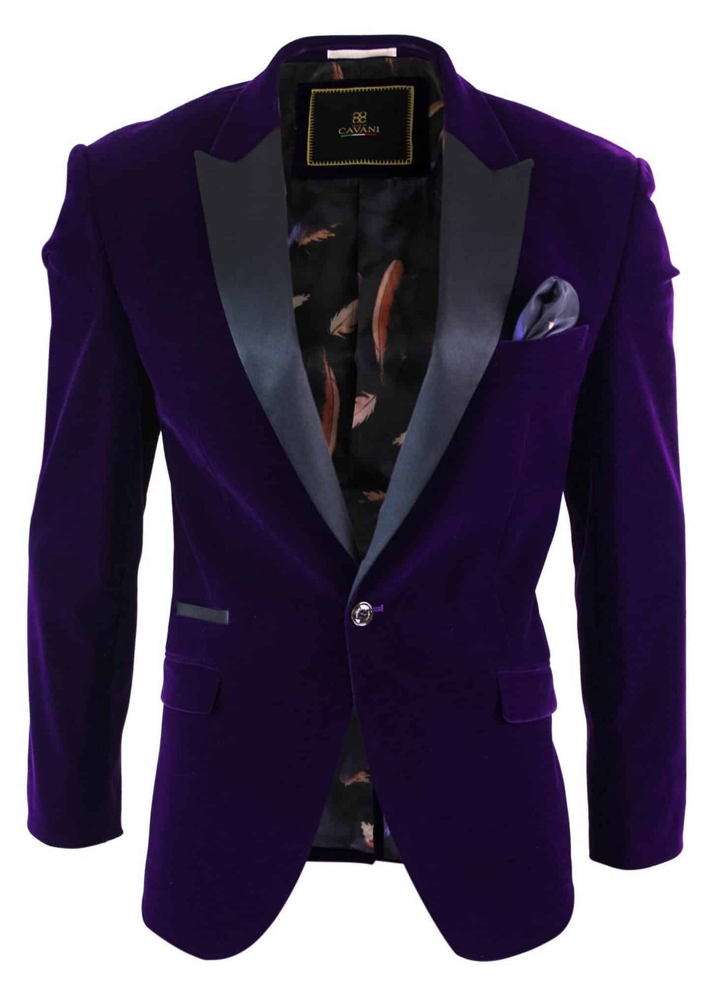 Cavani Rosa - Chaqueta de cena/esmoquin/blazer de terciopelo suave para hombre, color negro y azul marino, con 1 botón, corte elegante e informal - Morado