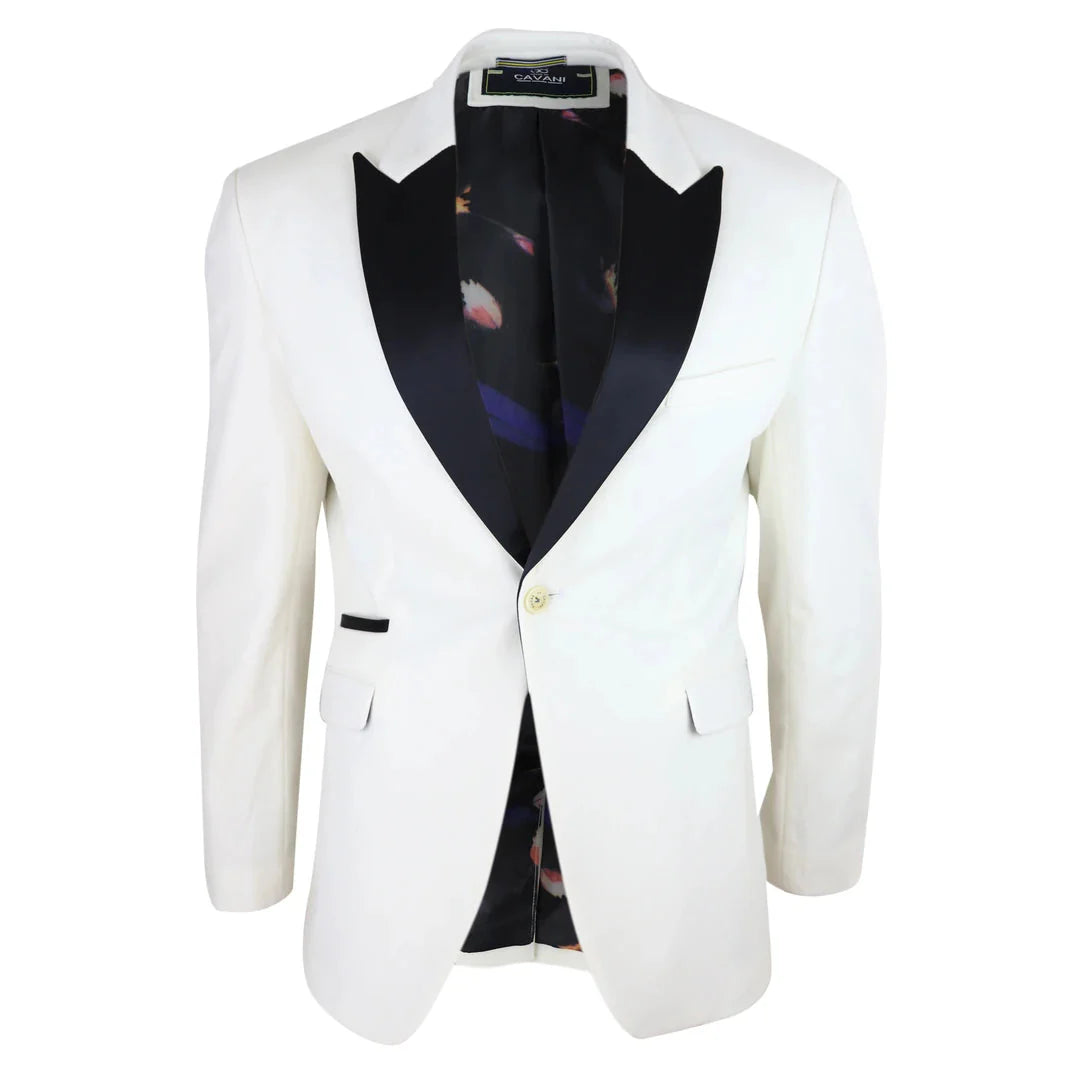Rosa - Chaqueta de esmoquin para hombre de terciopelo suave color crema marfil con un botón.