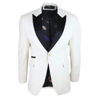 Rosa - Chaqueta de esmoquin para hombre de terciopelo suave color crema marfil con un botón.