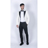 Rosa - Chaqueta de esmoquin para hombre de terciopelo suave color crema marfil con un botón.
