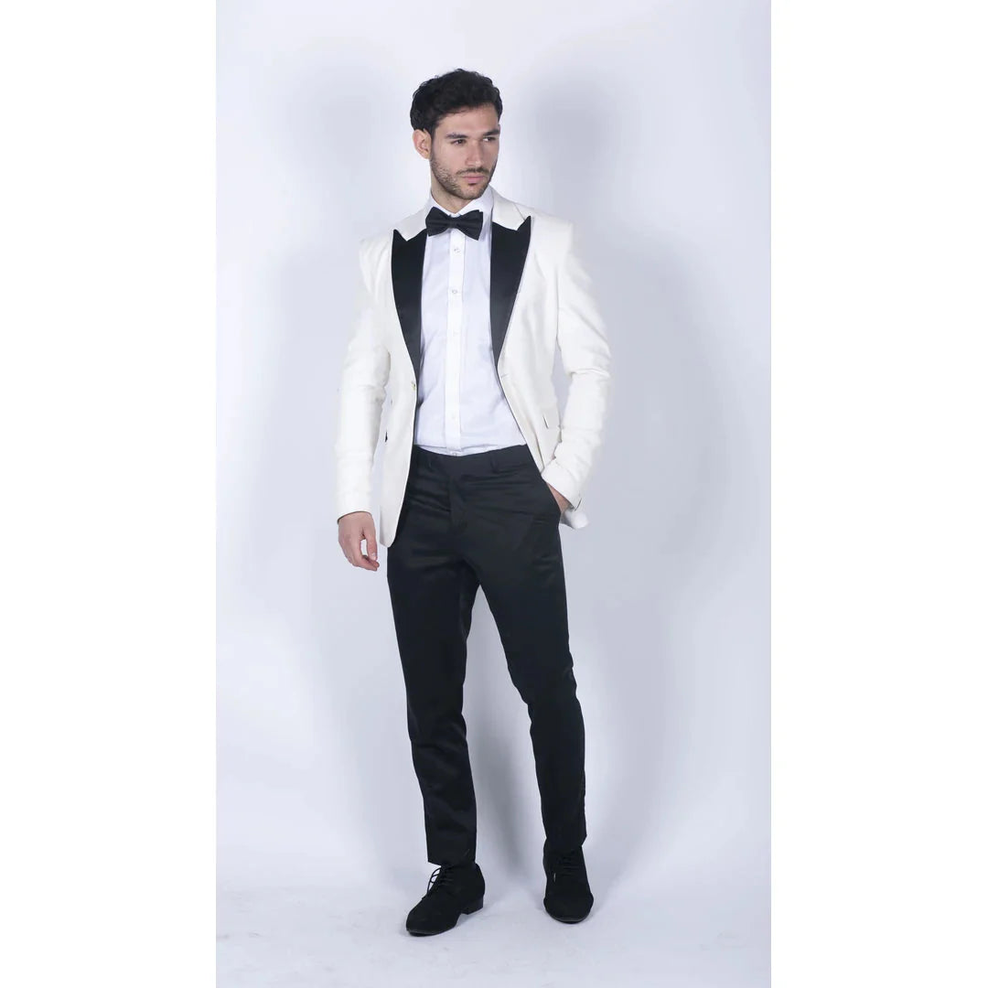 Rosa - Chaqueta de esmoquin para hombre de terciopelo suave color crema marfil con un botón.
