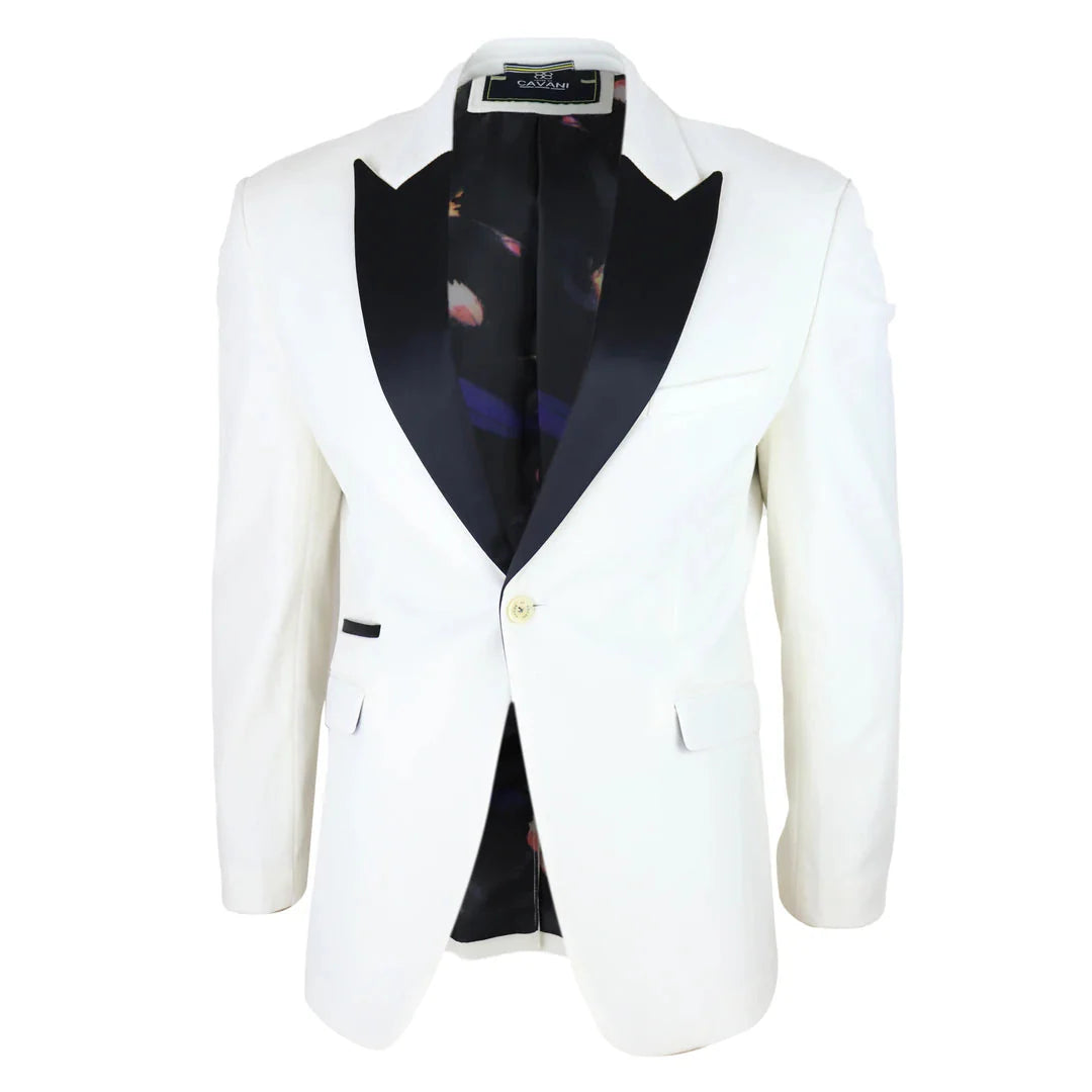 Rosa - Chaqueta de esmoquin para hombre de terciopelo suave color crema marfil con un botón.