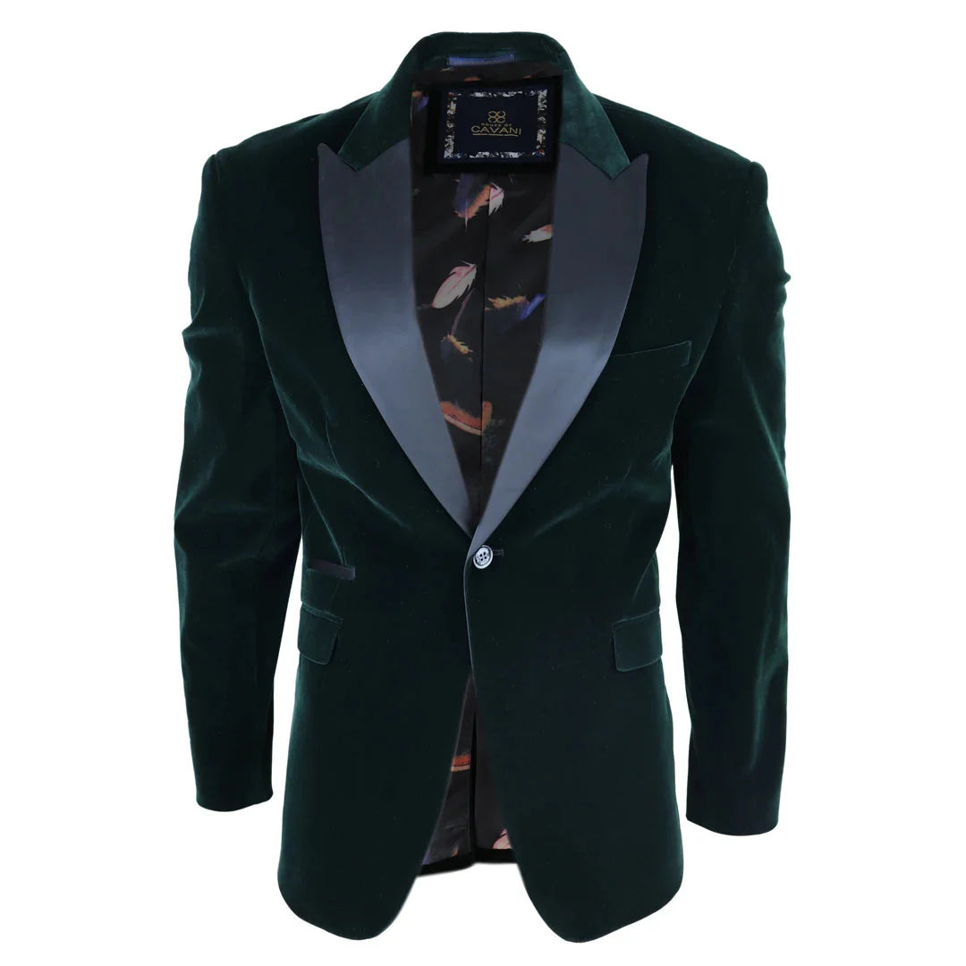 Rosa - Chaqueta de cena de terciopelo suave verde oliva para hombre, con un botón, corte tipo blazer.