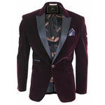 Rosa - Chaqueta de cena/blazer de esmoquin para hombre, de terciopelo suave negro y burdeos, con un botón.