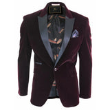 Rosa - Chaqueta de cena/blazer de esmoquin para hombre, de terciopelo suave negro y burdeos, con un botón.