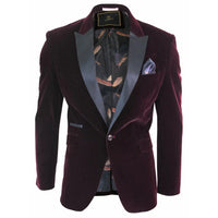 Rosa - Chaqueta de cena/blazer de esmoquin para hombre, de terciopelo suave negro y burdeos, con un botón.