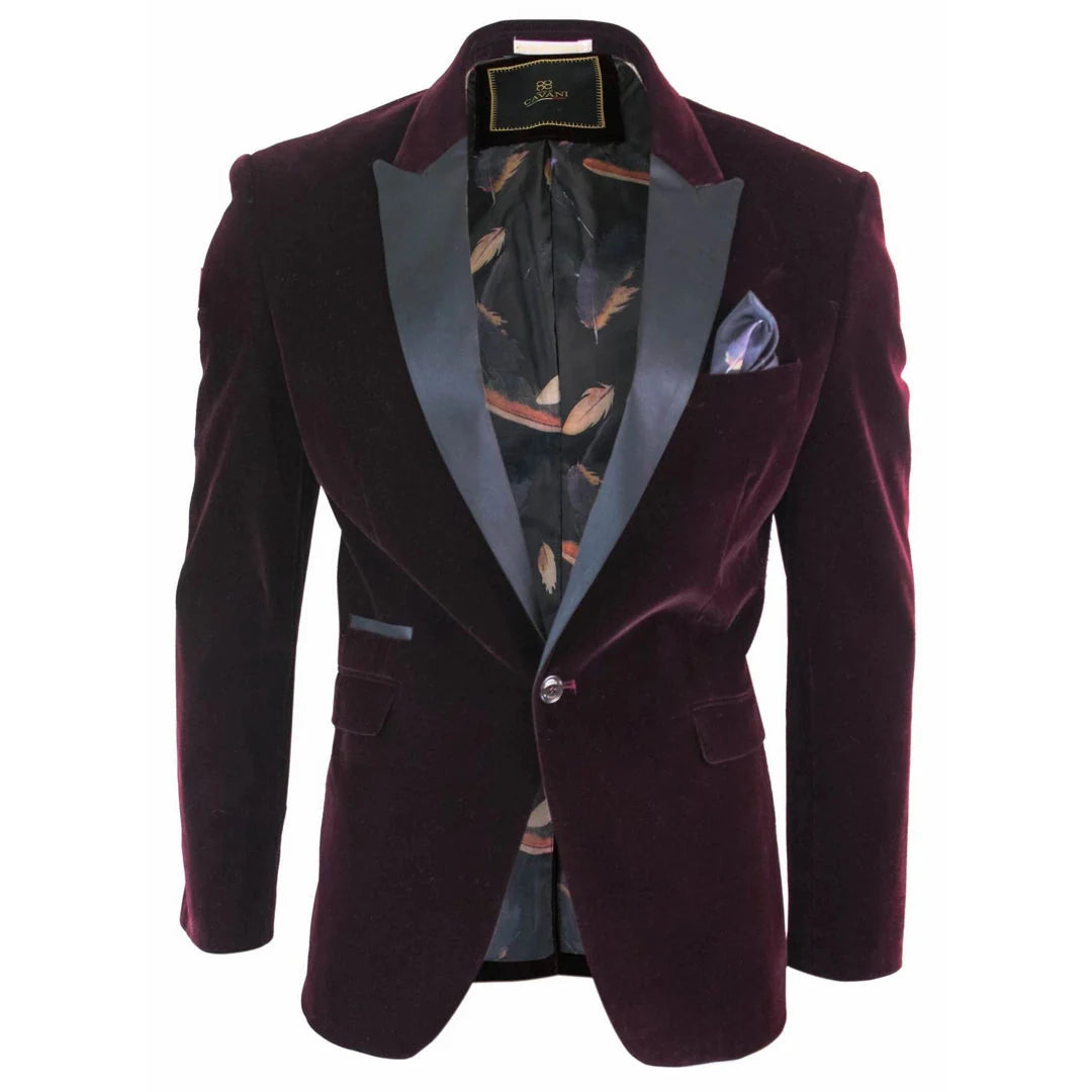 Rosa - Chaqueta de cena/blazer de esmoquin para hombre, de terciopelo suave negro y burdeos, con un botón.