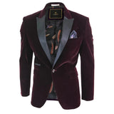 Rosa - Chaqueta de cena/blazer de esmoquin para hombre, de terciopelo suave negro y burdeos, con un botón.
