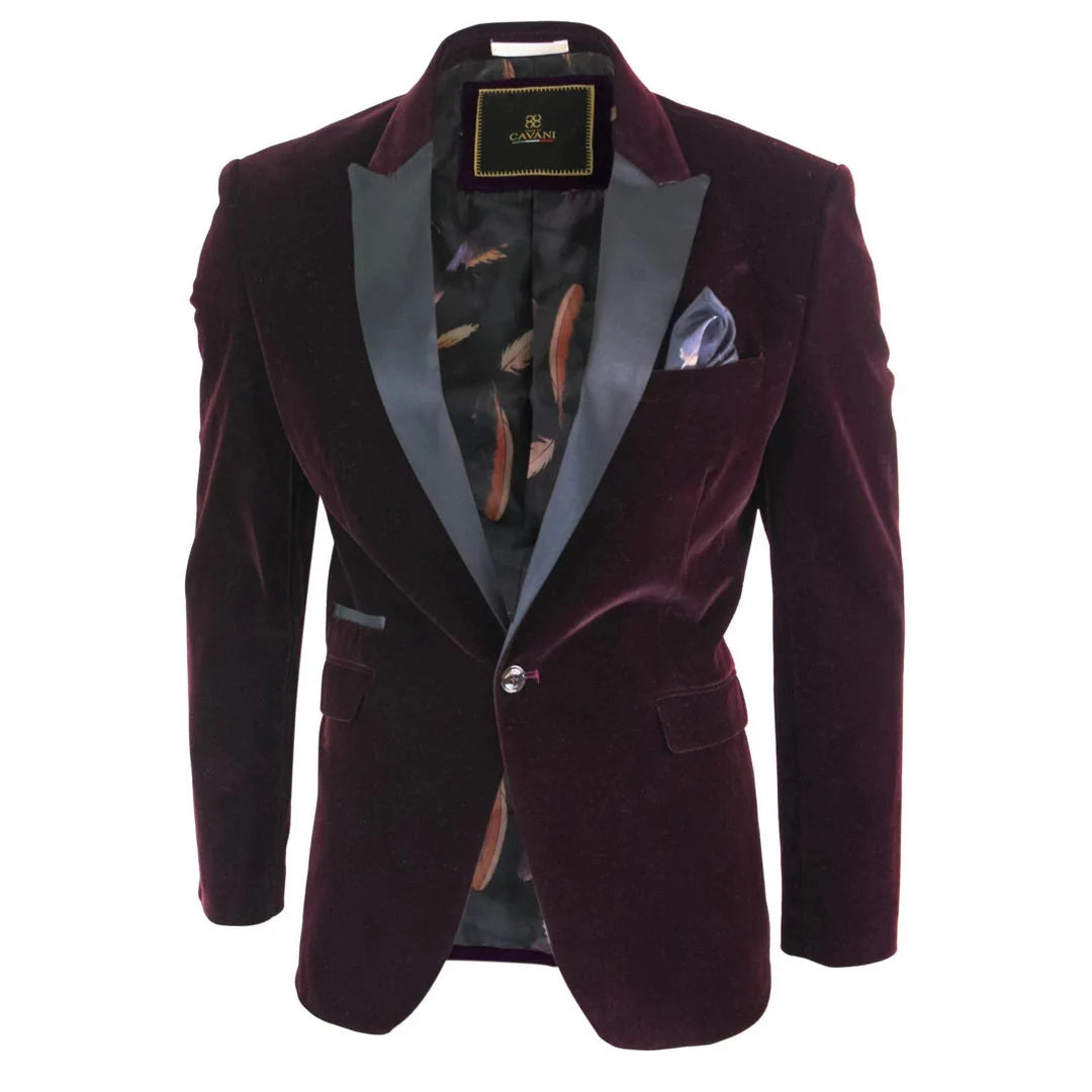 Rosa - Chaqueta de cena/blazer de esmoquin para hombre, de terciopelo suave negro y burdeos, con un botón.