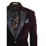 Rosa - Chaqueta de cena/blazer de esmoquin para hombre, de terciopelo suave negro y burdeos, con un botón.