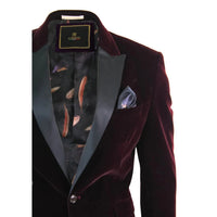 Rosa - Chaqueta de cena/blazer de esmoquin para hombre, de terciopelo suave negro y burdeos, con un botón.