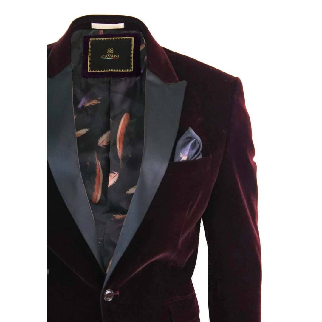 Rosa - Chaqueta de cena/blazer de esmoquin para hombre, de terciopelo suave negro y burdeos, con un botón.