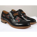 Ross - Zapatos brogue de cuero negro con estampado floral y calavera para hombre