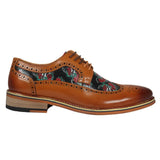 Ross - Zapatos brogue de cuero marrón con estampado floral y calavera para hombre