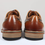 Ross - Zapatos brogue de cuero marrón con estampado floral y calavera para hombre