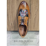 Ross - Zapatos brogue de cuero marrón con estampado floral y calavera para hombre