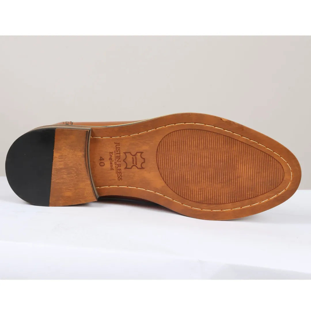 Ross - Zapatos brogue de cuero marrón con estampado floral y calavera para hombre