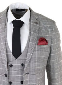 Traje de hombre Marc Darcy gris a cuadros Príncipe de Gales Ross Office Wedding Slim Fit Classic