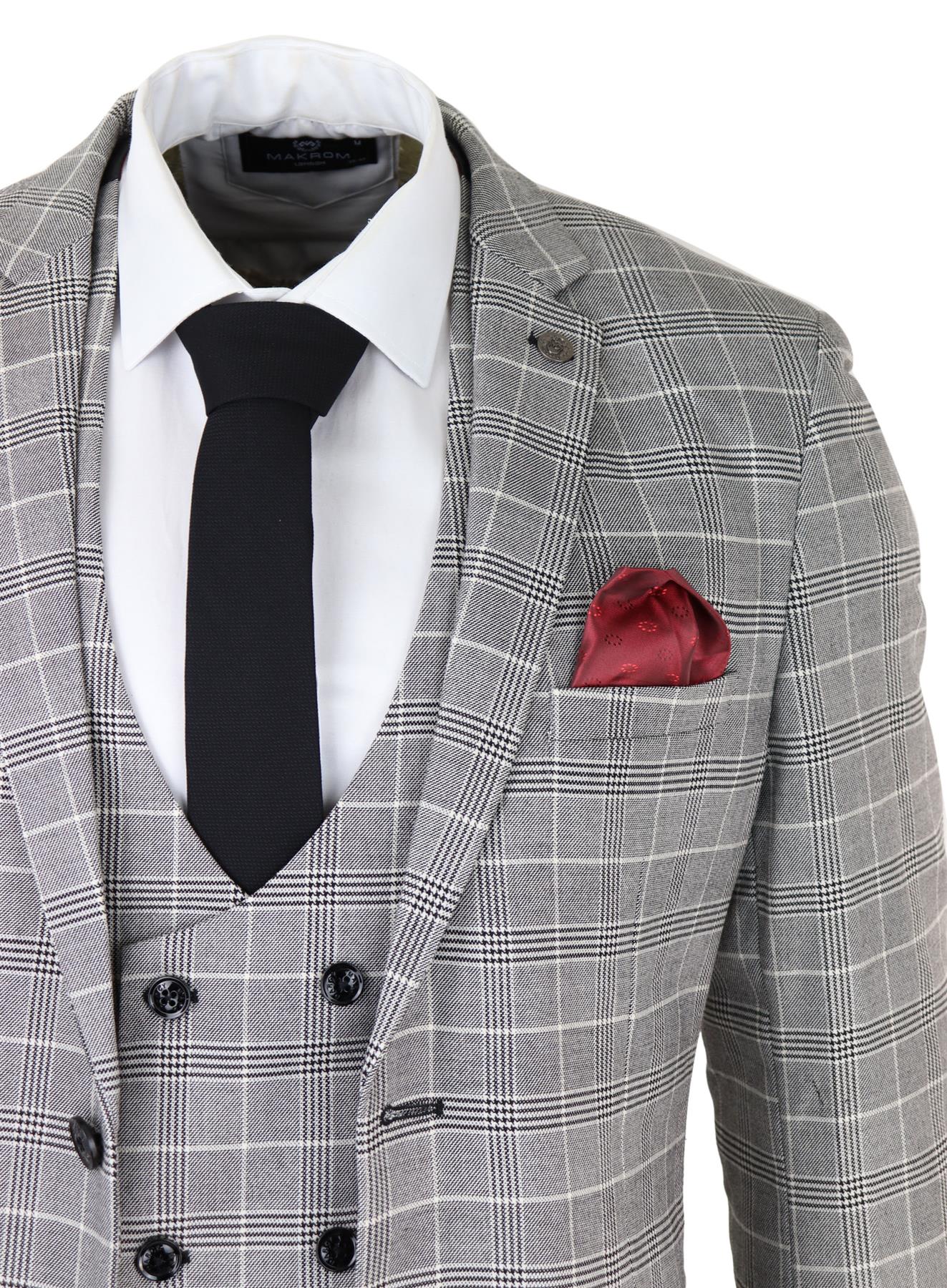 Traje de hombre Marc Darcy gris a cuadros Príncipe de Gales Ross Office Wedding Slim Fit Classic