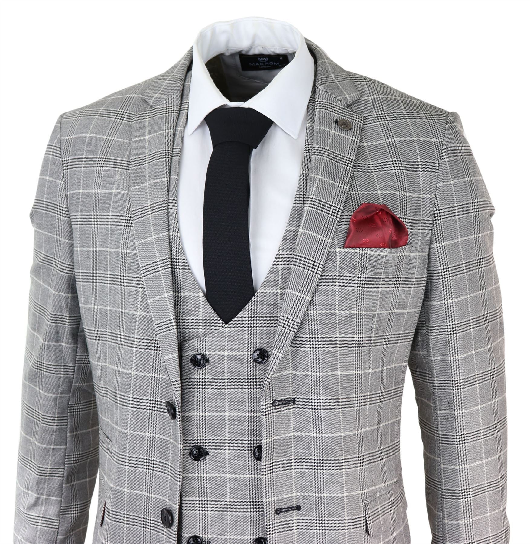 Traje de hombre Marc Darcy gris a cuadros Príncipe de Gales Ross Office Wedding Slim Fit Classic