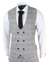 Traje de hombre Marc Darcy gris a cuadros Príncipe de Gales Ross Office Wedding Slim Fit Classic
