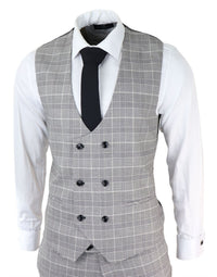 Traje de hombre Marc Darcy gris a cuadros Príncipe de Gales Ross Office Wedding Slim Fit Classic