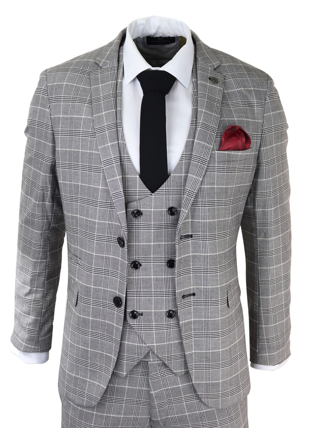 Traje de hombre Marc Darcy gris a cuadros Príncipe de Gales Ross Office Wedding Slim Fit Classic