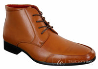 Botines Chelsea Rossellini Aldo para hombre con cordones, de piel, color marrón claro y negro, estilo casual elegante.