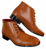 Botines Chelsea Rossellini Aldo para hombre con cordones, de piel, color marrón claro y negro, estilo casual elegante.